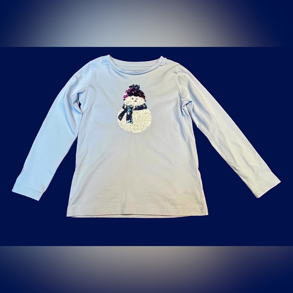 NWT J. Crew Crewcuts Long-Sleeved Blue Sequin Snowman Graphic Tee, Size XS (4-5) - Picture 4 of 9